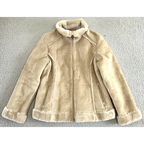 Y2K Shearling Womens Jacket Sherpa Lined Penny Lane Patchwork Mock Neck - Picture 1 of 16